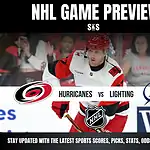 NHL game preview between the Hurricanes and Lightning, featuring a player from the Hurricanes.