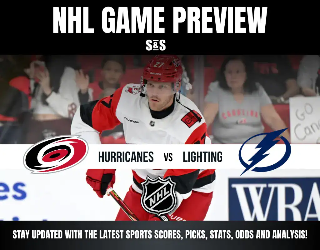 NHL game preview between the Hurricanes and Lightning, featuring a player from the Hurricanes.