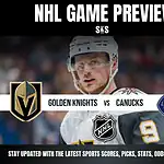 NHL Game Preview featuring the Golden Knights versus the Canucks, with team logos and details for updates on scores and stats.