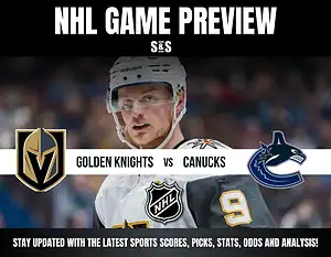 NHL Game Preview featuring the Golden Knights versus the Canucks, with team logos and details for updates on scores and stats.