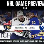 NHL Game Preview featuring the Florida Panthers and Buffalo Sabres, with a call to stay updated on the latest sports scores, picks, stats, odds, and analysis.