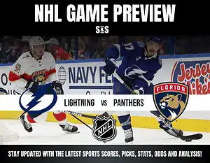 NHL game preview featuring the Tampa Bay Lightning versus the Florida Panthers, with players in action on the ice.