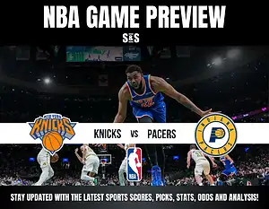 NBA Game Preview featuring the New York Knicks vs. Indiana Pacers, showcasing players in action on the court.