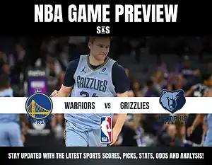 NBA Game Preview featuring Golden State Warriors vs. Memphis Grizzlies, with a player in Grizzlies gear in action. Stay updated with stats!
