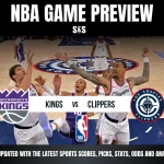 NBA game preview featuring Sacramento Kings vs. Los Angeles Clippers, showcasing players in action on the court.