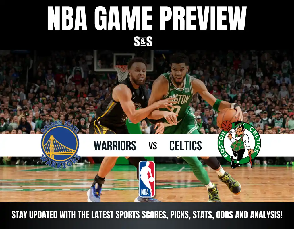 NBA game preview featuring the Warriors and Celtics, showcasing intense gameplay on the court. Stay updated with scores and analysis!