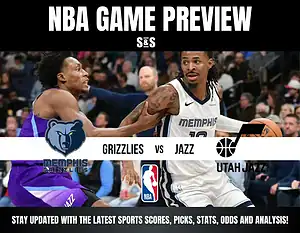 NBA game preview featuring the Memphis Grizzlies vs. Utah Jazz, highlighting two players in action during a competitive matchup.