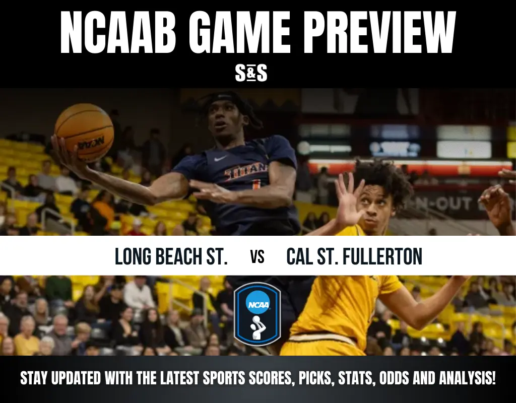 Action-packed basketball scene featuring players from Long Beach State and Cal State Fullerton during a game preview.
