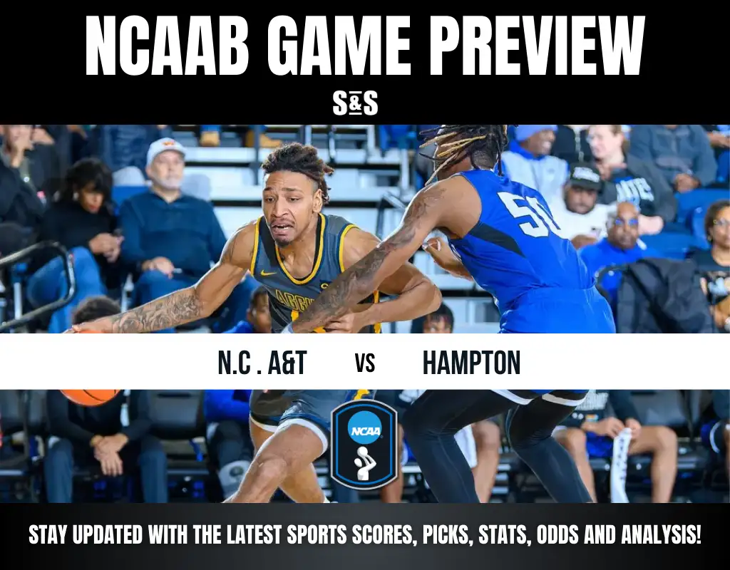 N.C. A&T competes against Hampton in a college basketball game preview, highlighting the athletes' action on the court.