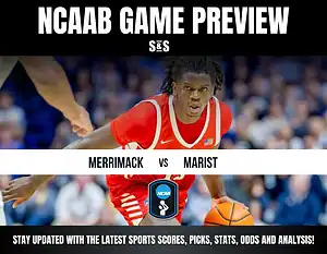 NCAAB game preview featuring Merrimack vs. Marist, highlighting sports scores, picks, stats, odds, and analysis.