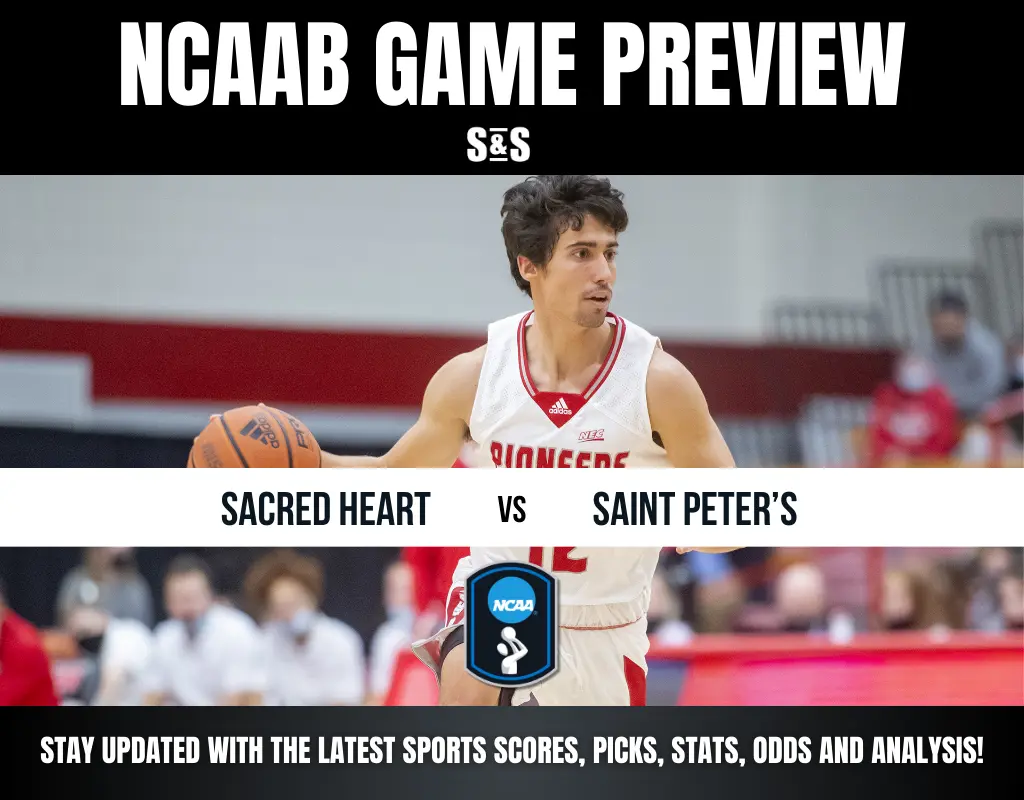 NCAAB game preview featuring Sacred Heart vs. Saint Peter's, highlighting scores, picks, and analysis.