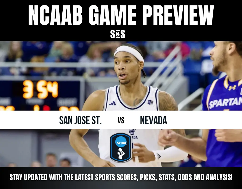 NCAAB game preview featuring San Jose State versus Nevada, with emphasis on staying updated on scores and stats.