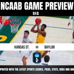Basketball players compete in an NCAA matchup between Kansas State and Baylor, highlighting action on the court.