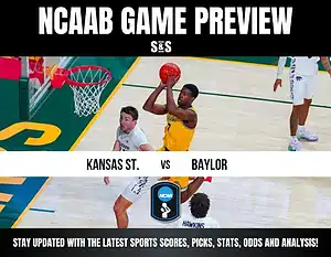Basketball players compete in an NCAA matchup between Kansas State and Baylor, highlighting action on the court.