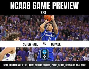 NCAA Basketball game preview between Seton Hall and DePaul, with a focus on staying updated with the latest sports scores, picks, stats, odds, and analysis.