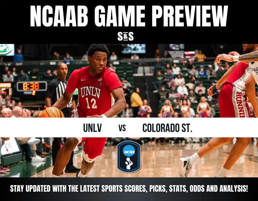 UNLV player dribbles a basketball during a tense game against Colorado State, with fans visible in the background.