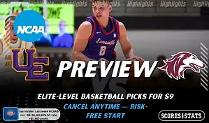 Evansville Aces vs. Southern Illinois Salukis game preview graphic featuring both team logos, an Evansville basketball action background, and a ScoresAndStats “Preview” stats badge (February 12, 2026).
