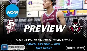 NCAAB preview graphic for Bellarmine Knights vs Austin Peay Governors with both team logos, a matchup-themed background image, and the ScoresandStats logo.