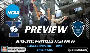 Yale Bulldogs vs. Howard Bison game preview graphic featuring both team logos, a Yale basketball action background, and a ScoresAndStats “Preview” stats badge (February 9, 2026).