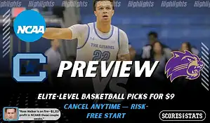 The Citadel Bulldogs vs. Western Carolina Catamounts game preview graphic featuring both team logos, a The Citadel basketball action background, and a ScoresAndStats “Preview” stats badge (February 11, 2026).