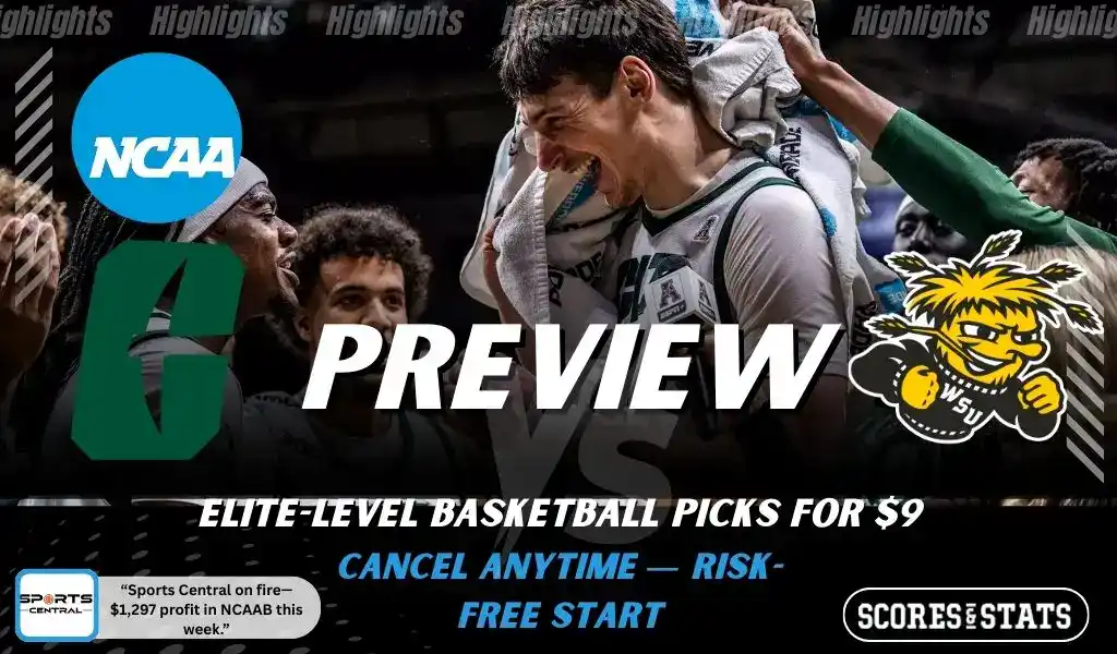 Charlotte 49ers vs Wichita State Shockers preview graphic with both team logos, “Picks and Predictions” label, and Charlotte 49ers basketball action background (February 4, 2026).