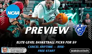 NCAAB preview graphic for Coastal Carolina Chanticleers vs Georgia State Panthers with both team logos, a matchup-themed background image, and the ScoresandStats logo.