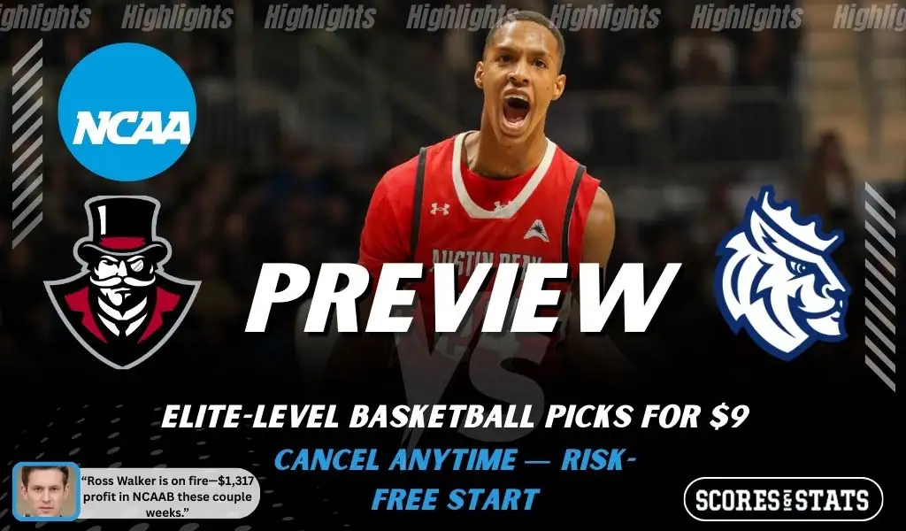 Austin Peay Governors vs. Queens (NC) Royals game preview graphic featuring both team logos, an Austin Peay basketball action background, and a ScoresAndStats “Preview” stats badge (February 11, 2026).