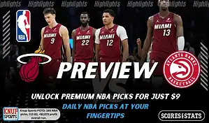 Miami Heat vs Atlanta Hawks preview graphic with both team logos, “Picks and Predictions” label, and Miami Heat basketball action background (February 3, 2026).