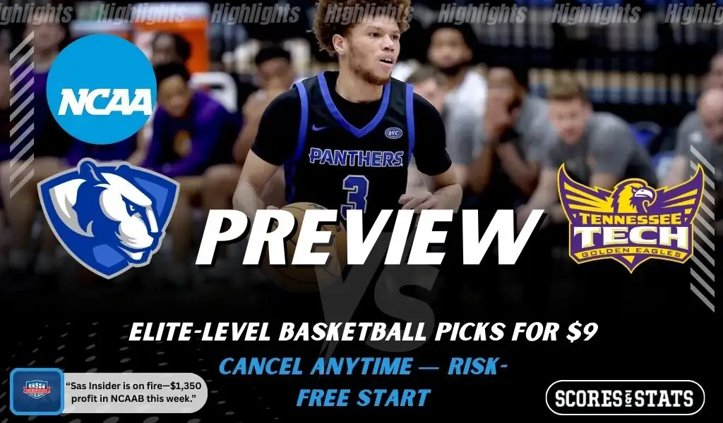 Illinois Panthers vs Tennessee Tech Golden Eagles picks and predictions preview graphic for February 7, 2026, featuring both team logos, a “Preview” stats label, and Illinois Panthers basketball action in the background.