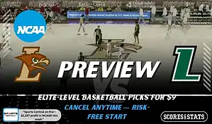 Lehigh Mountain Hawks vs Loyola Maryland Greyhounds preview graphic with both team logos, “Picks and Predictions” label, and Lehigh Mountain Hawks basketball action background (February 4, 2026).