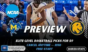 McNeese State Cowboys vs East Texas A&M Lions game preview image with both team logos, ScoresAndStats “Preview” branding, and McNeese State basketball action background.