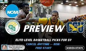 NCAAB picks and predictions preview graphic for Norfolk State Spartans vs Coppin State Eagles featuring both team logos, a matchup-themed background image, and the ScoresandStats logo.
