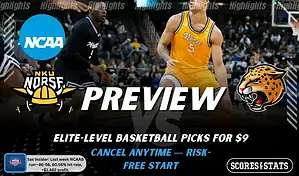 Northern Kentucky Norse vs. IU Indy Jaguars game preview graphic featuring both team logos, a Northern Kentucky basketball action background, and a ScoresAndStats “Preview” stats badge (February 12, 2026).