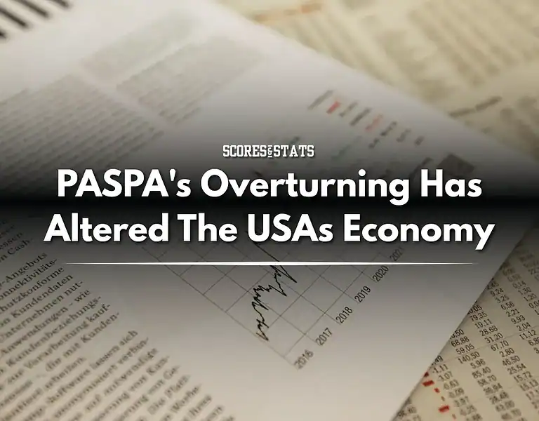 Text on a news article discussing how the overturning of PASPA has impacted the U.S. economy, featuring charts and statistical data.