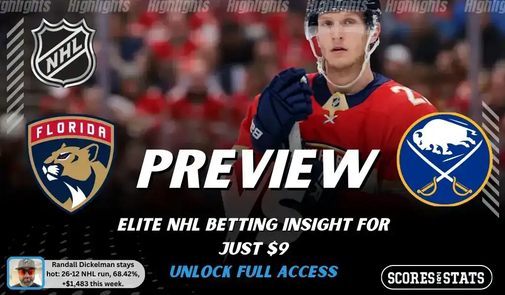 Florida Panthers vs Buffalo Sabres preview graphic with both team logos, “Picks and Predictions” label, and Florida Panthers hockey action background (February 2, 2026).