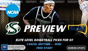 Sacramento State Hornets vs Northern Arizona Lumberjacks game preview image with both team logos, ScoresAndStats “Preview” branding, and Sacramento State basketball action background.