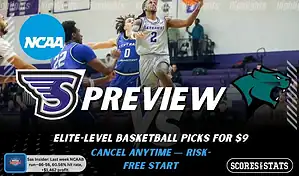 Stonehill Skyhawks vs. Chicago State Cougars game preview graphic featuring both team logos, a “Preview” stats logo, and a Stonehill Skyhawks college basketball action photo in the background.