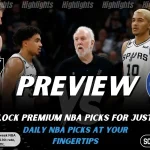 NBA preview graphic for San Antonio Spurs vs Detroit Pistons with both team logos, a matchup-themed background image, and the ScoresandStats logo.