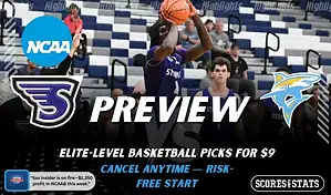 Stonehill Skyhawks vs LIU Sharks picks and predictions preview graphic for February 7, 2026, featuring both team logos, a “Preview” stats label, and Stonehill basketball action in the background.