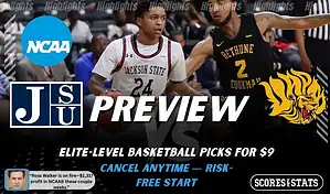 Jackson State Tigers vs. Arkansas-Pine Bluff Golden Lions game preview graphic featuring both team logos, a Jackson State basketball action background, and a ScoresAndStats “Preview” stats badge (February 9, 2026).