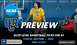 UC Riverside Highlanders vs CSUN Matadors picks and predictions preview graphic for February 7, 2026, featuring both team logos, a “Preview” stats label, and UC Riverside basketball action in the background.