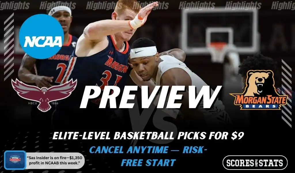 Maryland Eastern Shore Hawks vs Morgan State Bears picks and predictions preview graphic for February 7, 2026, featuring both team logos, a “Preview” stats label, and Maryland Eastern Shore Hawks basketball action in the background.
