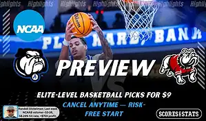 NCAAB preview graphic for UNC Asheville Bulldogs vs Gardner-Webb Runnin’ Bulldogs with both team logos, a matchup-themed background image, and the ScoresandStats logo.