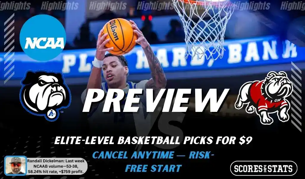 NCAAB preview graphic for UNC Asheville Bulldogs vs Gardner-Webb Runnin’ Bulldogs with both team logos, a matchup-themed background image, and the ScoresandStats logo.