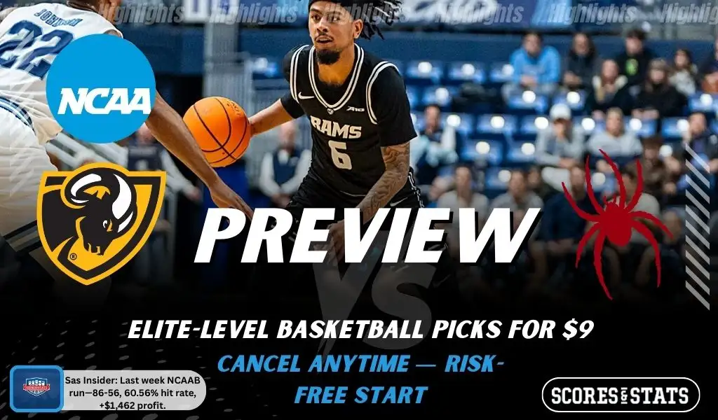 VCU Rams vs Richmond Spiders game preview image with both team logos, ScoresAndStats “Preview” branding, and VCU basketball action background.