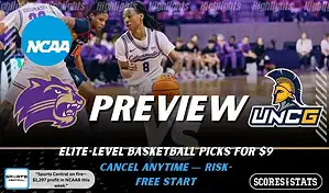 Western Carolina Catamounts vs UNCG Spartans preview graphic with both team logos, “Picks and Predictions” label, and Western Carolina basketball action background (February 4, 2026).