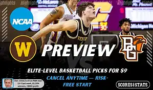 NCAAB preview graphic for Western Michigan Broncos vs Bowling Green Falcons with both team logos, a matchup-themed background image, and the ScoresandStats logo.