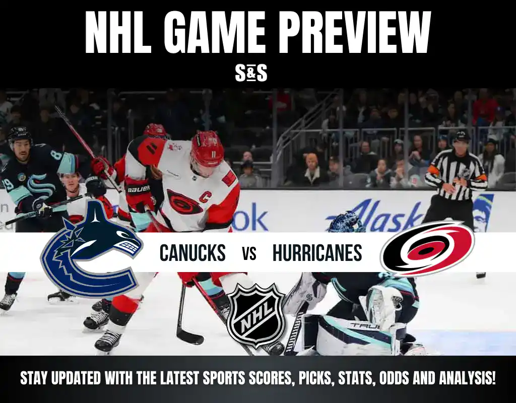 NHL Game Preview featuring Canucks vs Hurricanes, with a hockey match in action.