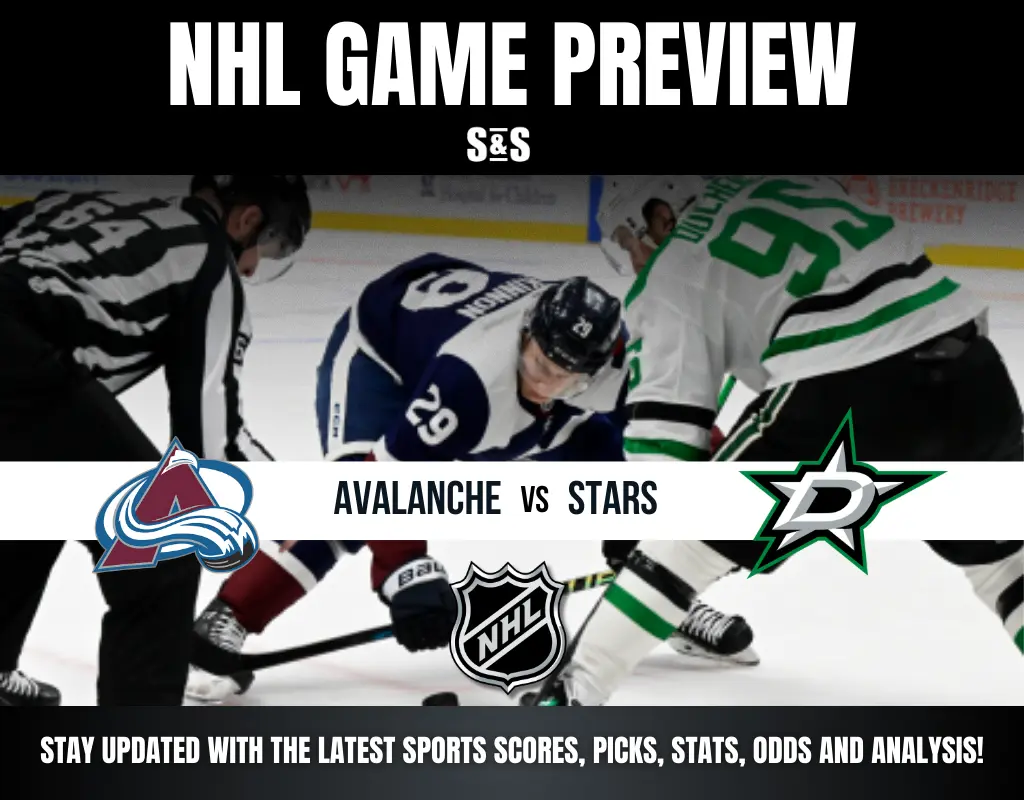 NHL Game Preview featuring a matchup between the Avalanche and Stars.