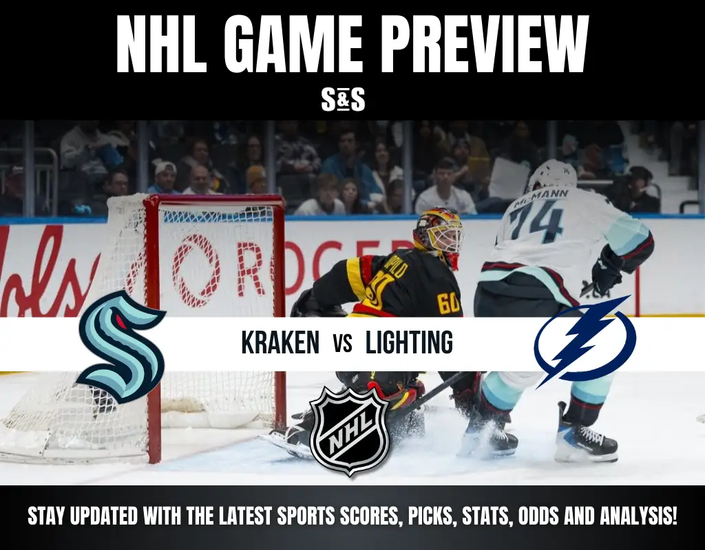 NHL game preview featuring Kraken versus Lightning, with a focus on staying updated with sports scores, picks, stats, odds, and analysis.